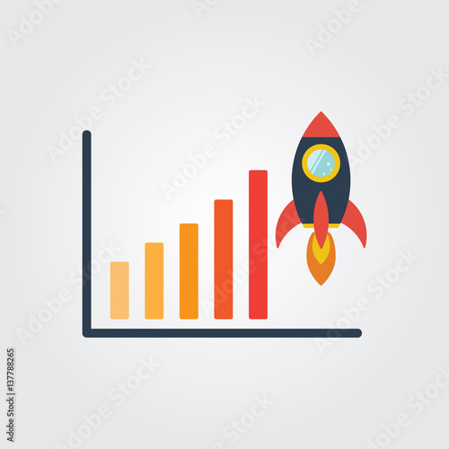 Business Rocket  Bar Chart Stats icon design.
Success and business growth. concept. Rocket  flying on chart.