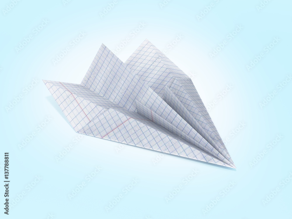 paper plane made with graph paper on blue gradient background 3d Stock ...