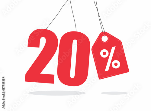 Vector red 20% text on air with shadow.