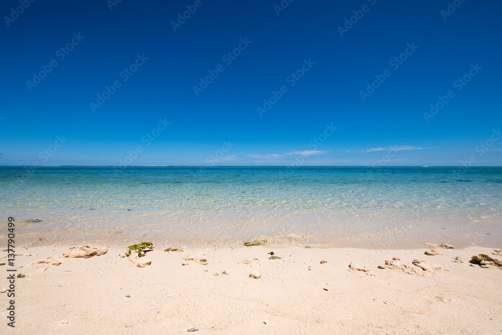 Empty sandy beach with clear turquoise water - Mauritius