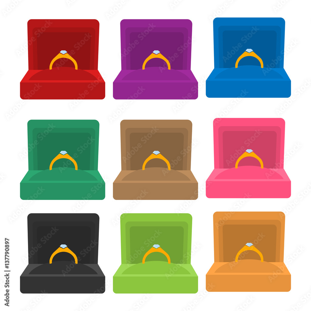 Opened ring box colorful set Opened ring box colorful set