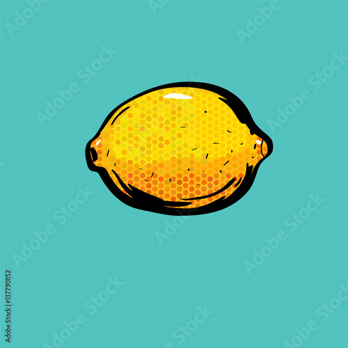 Hand drawn lemon on blue background, Vector Illustration.