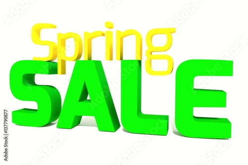 Spring sale 3D text. Isolated 3D illustration in spring colors.