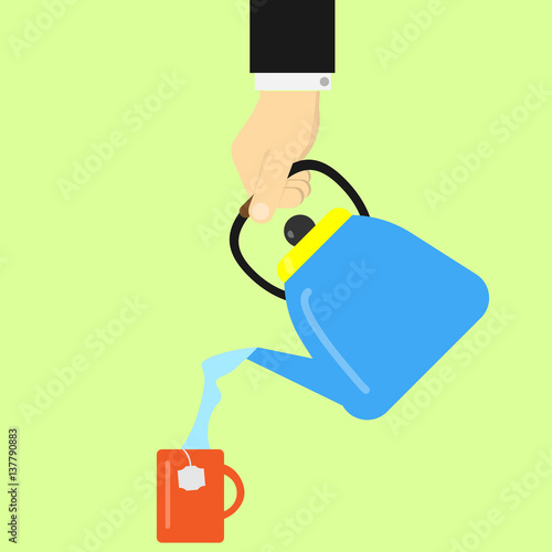 Hand pouring water from a kettle