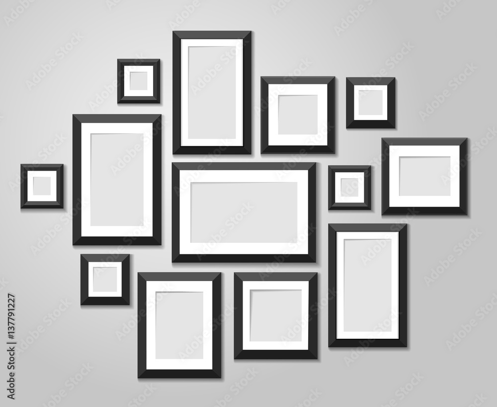 Wall picture frame templates isolated on white background. Blank photo frames with shadow and borders vector illustration Wall picture frame templates isolated on white background. Blank photo frames with shadow and borders vector illustration