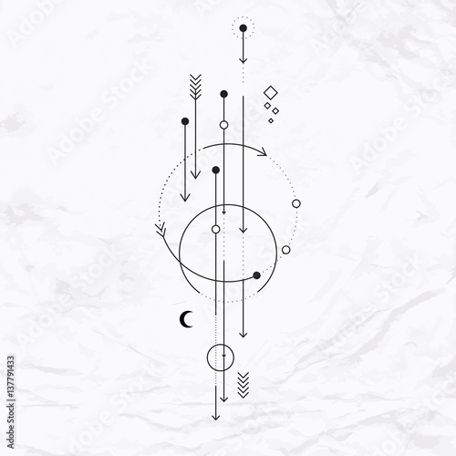 Alchemy symbol with moon, arrows, dots