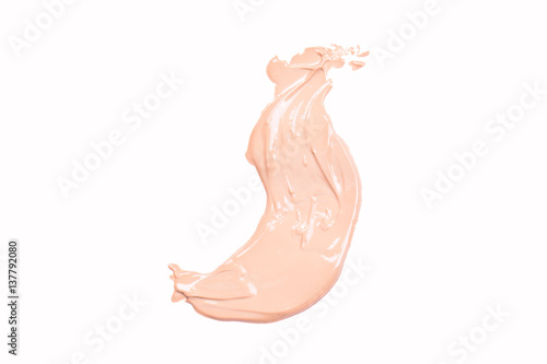 liquid foundation paint stroke smear isolated on white white background, tone cream smudged, make-up