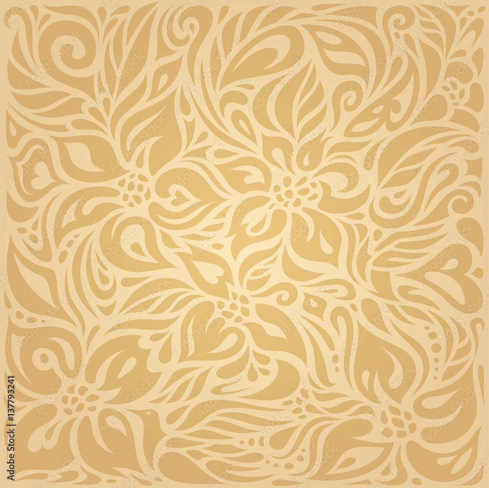 Floral Ocher ecru brown vector pattern wallpaper design Floral Ocher ecru brown vector pattern wallpaper design