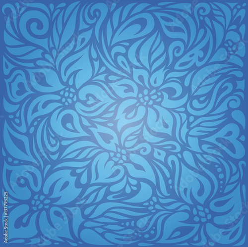 Blue vintage wallpaper background design with decorative flowers