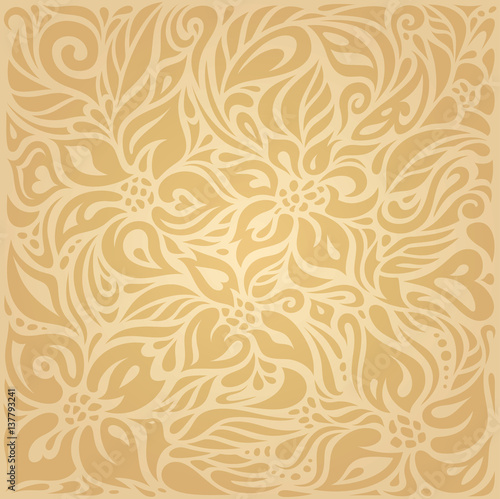 Floral Ocher ecru brown vector pattern wallpaper design