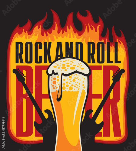 banner for the pub with live music with a glass of beer and guitar in Fire