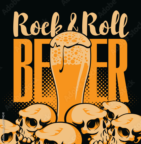banner for the pub with live music with a glass beer and human skulls