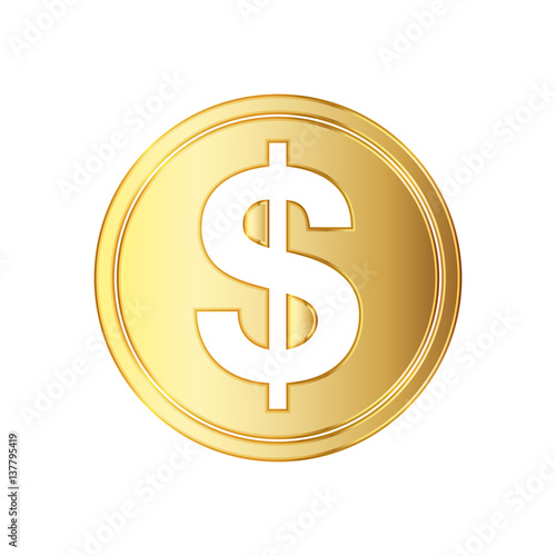 Golden dolar coin icon. Vector illustration.