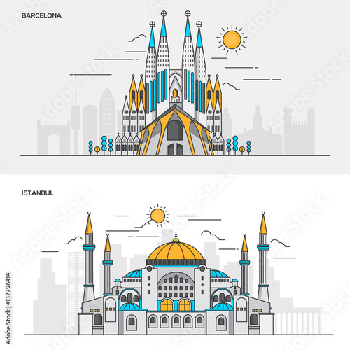 Flat line color concept- Barcelona and Istanbul