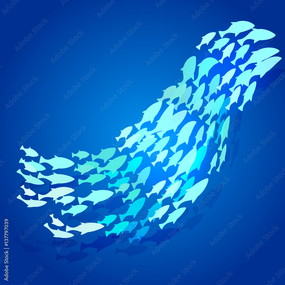 Fototapeta premium School of fish in the ocean, vector illustration.