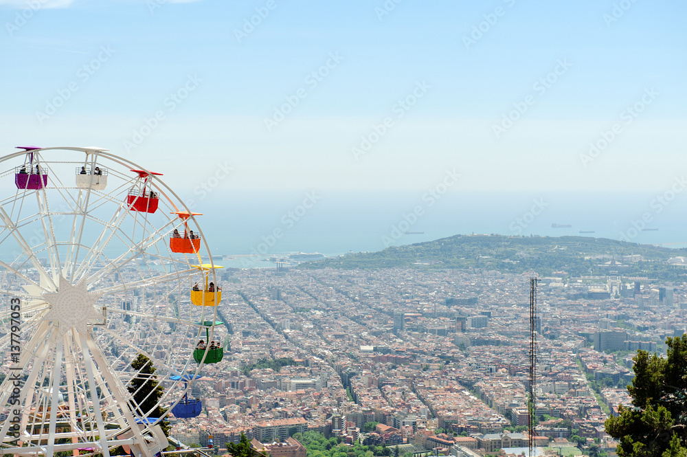 Fototapeta premium Barcelona panoramic view from Tibidabo mountain, Spain