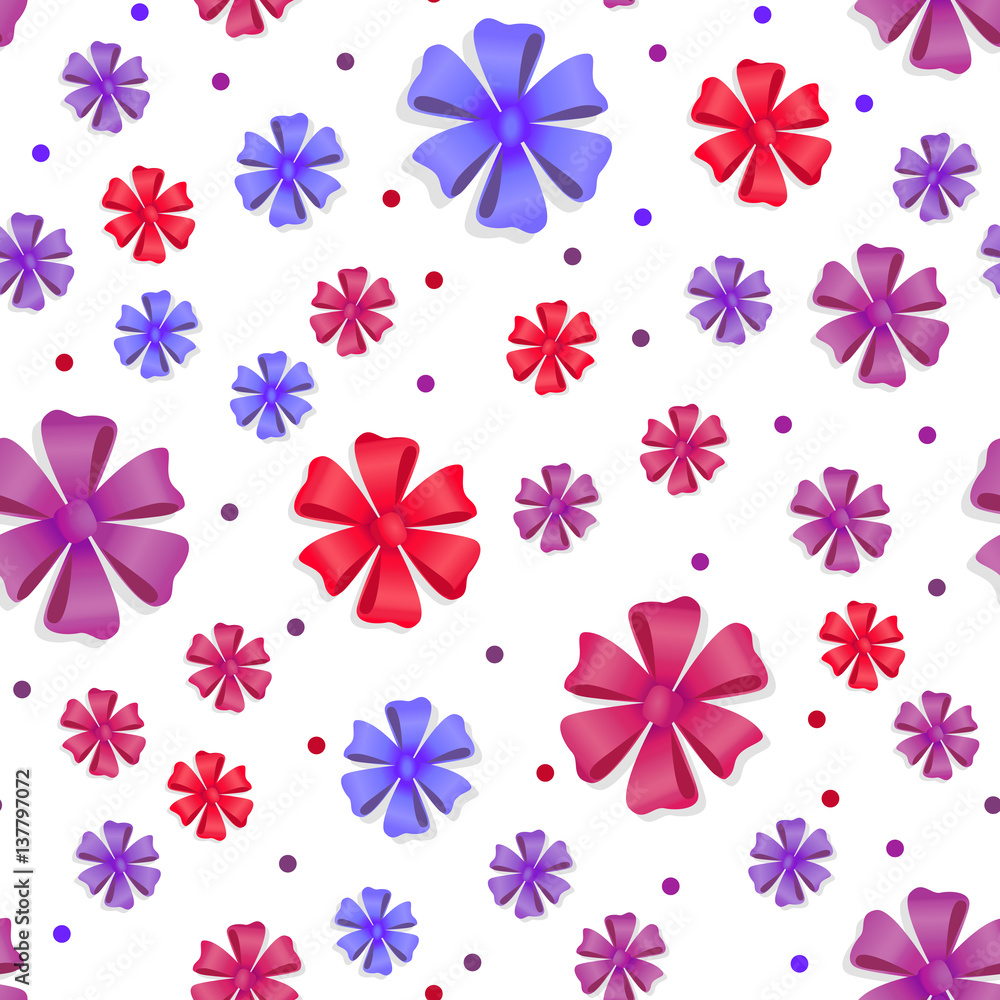 Flower Bows Seamless Pattern. Cute Bright Bowknots Flower Bows Seamless Pattern. Cute Bright Bowknots