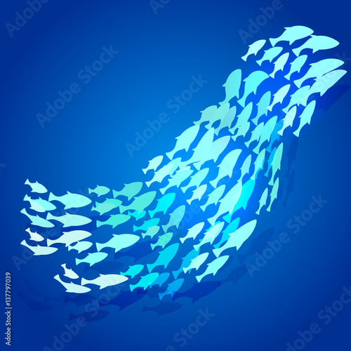 School of fish in the ocean, vector illustration.