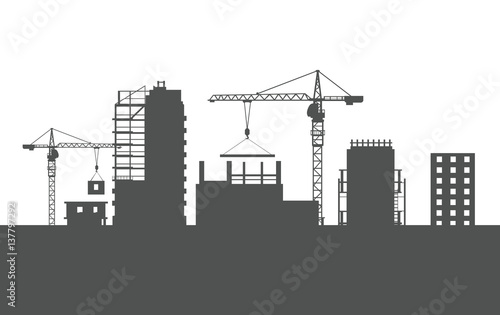 Four Unfinished Buildings. Two Cranes. Colourless