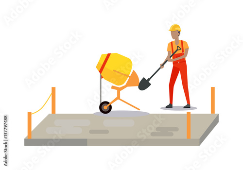 Pouring Concrete Web Banner. Modern Building.