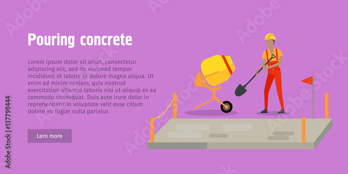 Pouring Concrete Web Banner. Modern Building.