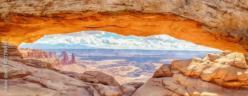 Panel kuchenny z motywem Mesa Arch panorama at sunrise, Canyonlands National Park, Utah, USA