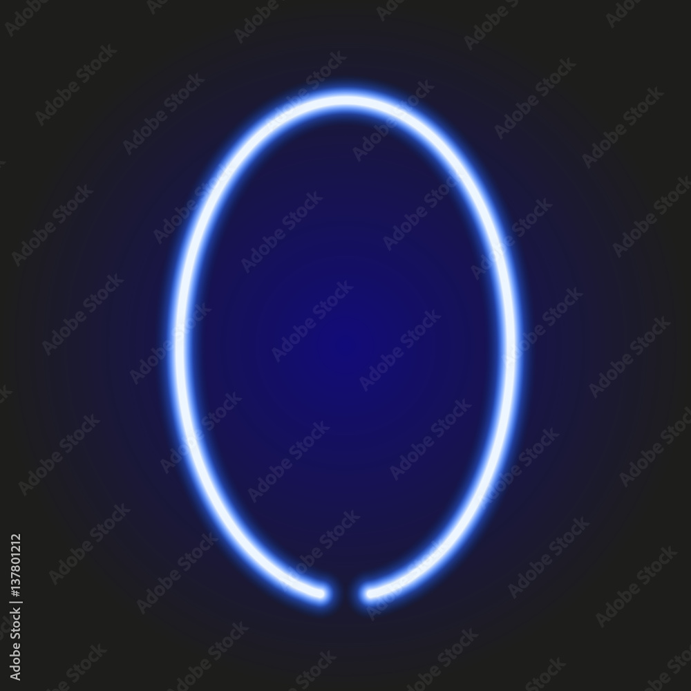 single light blue neon letter O of vector illustration