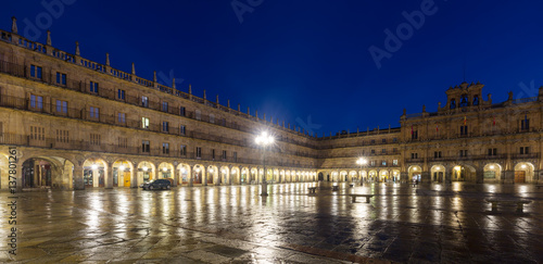   Night view of Plaza Mayor  in  center of Salamanca © JackF