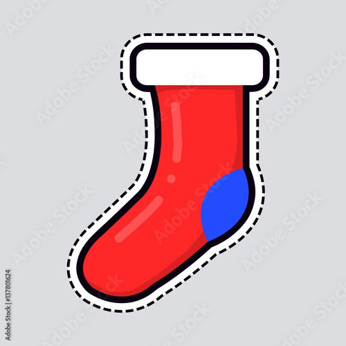 Christmas Stocking with White Line and Blue Heel