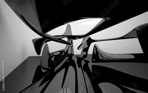 Abstract glossy black and glass sculpture. 3D illustration. 3D rendering.