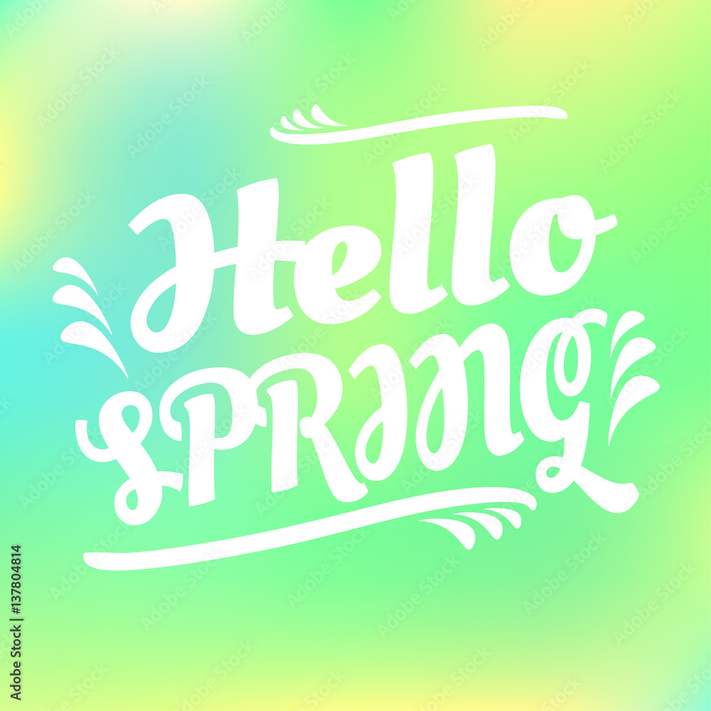 Fototapeta premium Hello Spring phrase vector lettering on the background of bright color