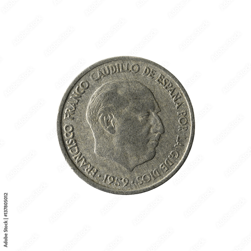 10 spanish centimos coin (1959) reverse isolated on white background 10 spanish centimos coin (1959) reverse isolated on white background