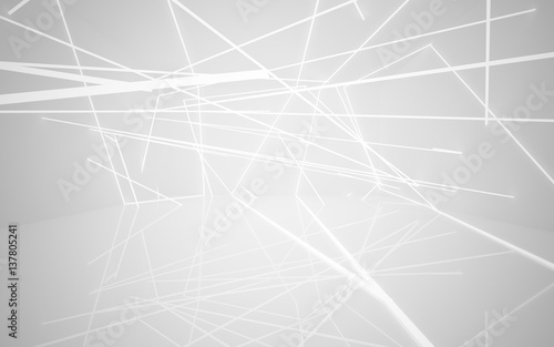 Abstract white interior of the future, with neon lighting. 3D illustration and rendering