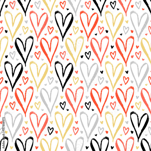Pattern with hand drawn hearts