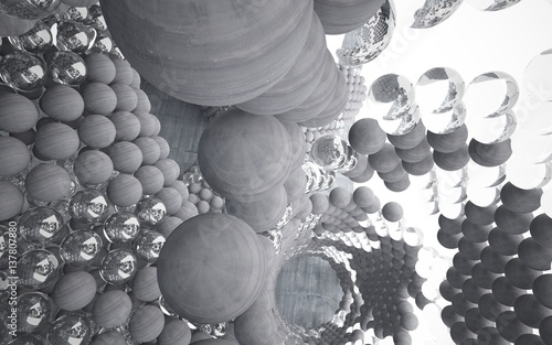 The structure of the concrete and glass spheres. DNA. 3D illustration. 3D rendering 