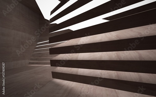 Fototapeta Naklejka Na Ścianę i Meble -  Empty dark abstract brown concrete room interior. Architectural background. Night view of the illuminated. 3D illustration. 3D rendering