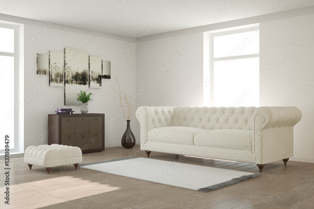 Fototapeta premium White room with sofa. Scandinavian interior design