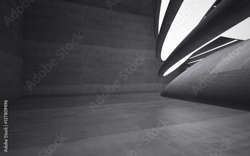 Obraz na płótnie Empty dark abstract concrete room smooth interior. Architectural background. Night view of the illuminated. 3D illustration and rendering w salonie