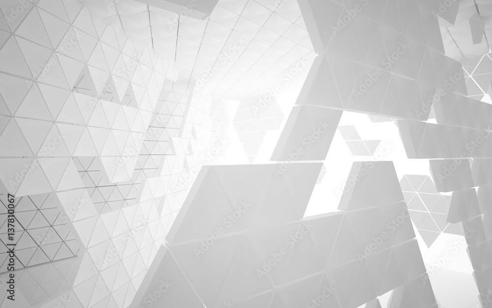 The structure of the white triangle prism. Architectural background of the future. 3D illustration. 3D rendering The structure of the white triangle prism. Architectural background of the future. 3D illustration. 3D rendering