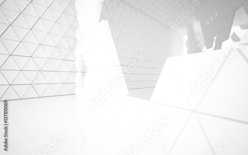 The structure of the white triangle prism. Architectural background of the future. 3D illustration. 3D rendering