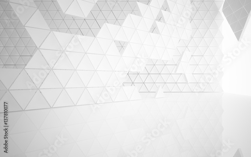 Fototapeta Naklejka Na Ścianę i Meble -  The structure of the white  triangle prism. Architectural background of the future. 3D illustration. 3D rendering 