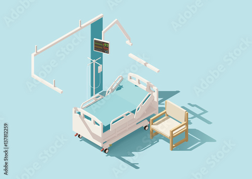 Vector isometric low poly hospital bed