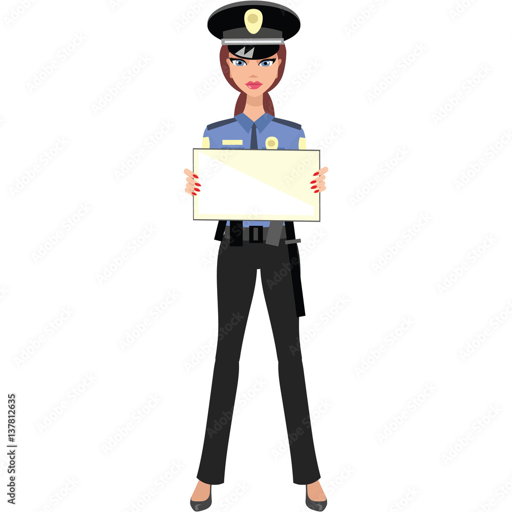 police woman, police officer,girl with banner police woman, police officer,girl with banner