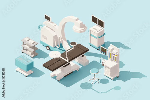 Vector isometric low poly operating room