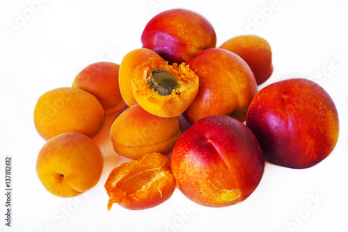 nectarines and apricots on a white background