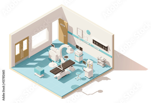 Vector isometric low poly operating room