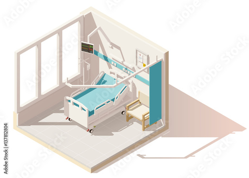 Vector isometric low poly hospital ward
