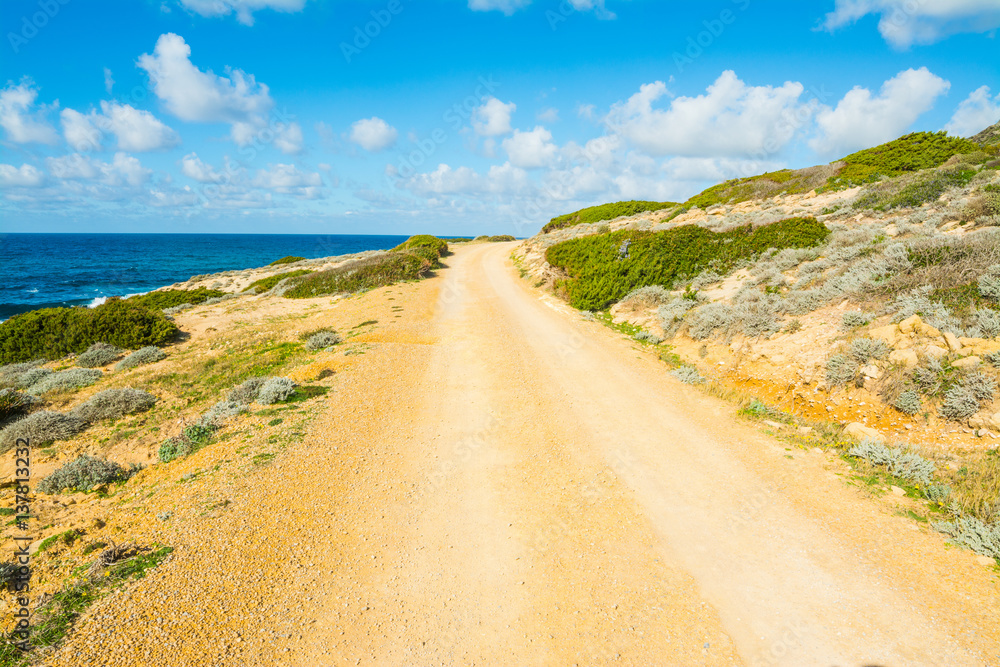 Dirt road by the sea in Sardinia