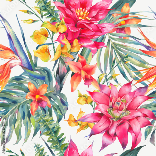 Vector vintage floral tropical seamless pattern. 
