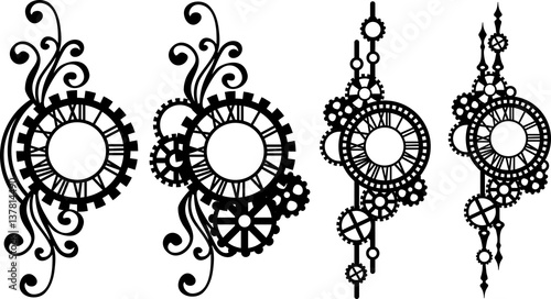 set of vintage dials with ornaments and gears